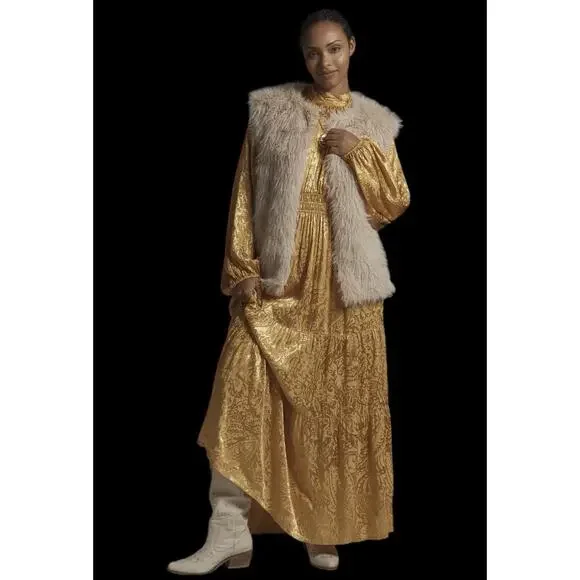 Anthropologie Gold Holiday New Year The Somerset Maxi Dress: Mock-Neck Edition - Picture 4 of 7